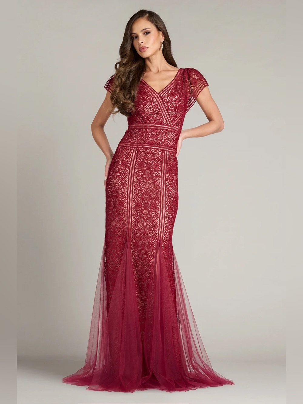 TADASHI SHOJI - TARYN TRACKWORK EMBROIDERED MERMAID GOWN